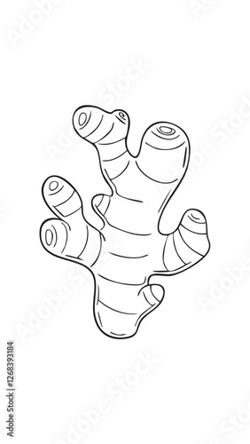 Ginger Vegetable Spice Vegan Food Meal Healthy Coloring Kid Book Page in Black and White. Monochrome and Colored Samples
