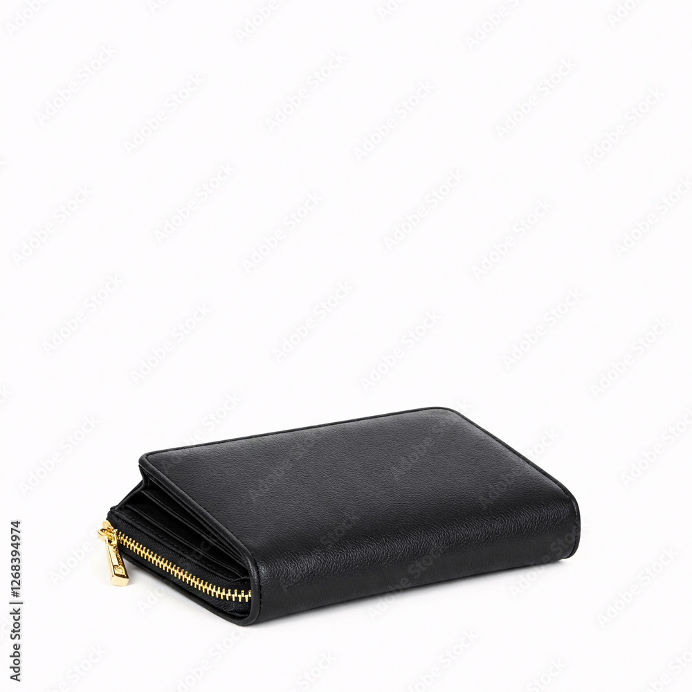 Black leather wallet isolated on white background front view Black leather wallet isolated on white background front view