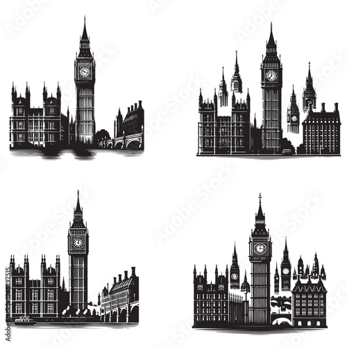 Big Ben iconic clock tower London icon vector illustration
