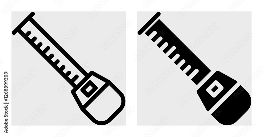 Fototapeta premium Minimalistic black-and-white icon of a retractable measuring tape, widely used in construction and DIY projects. Available in outline and solid styles, perfect for tool catalogs, engineering apps.