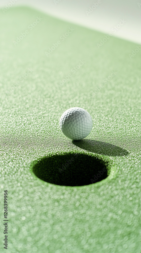 A golf ball poised on the green, just about to enter the hole in a perfect shot. A golf ball poised on the green, just about to enter the hole in a perfect shot.