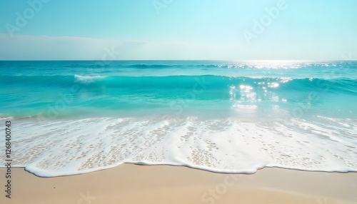 Wallpaper Mural Beautiful sandy beach and soft blue ocean wave. Sea background. generative AI Torontodigital.ca