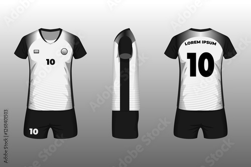 Volleyball jersey mockup with front, side and back view.