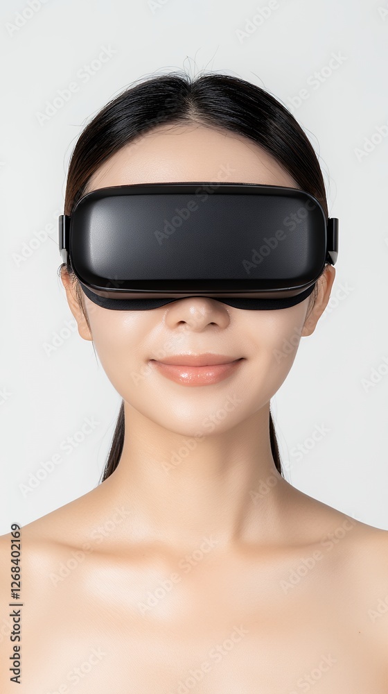 Naklejka premium Woman Wearing VR Headset Portrait. Working Woman Concept