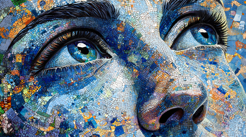 galactic mosaic a close up of a human face with a digital col. Galactic Mosaic Skies. Illustration galactic mosaic a close up of a human face with a digital col. Galactic Mosaic Skies. Illustration