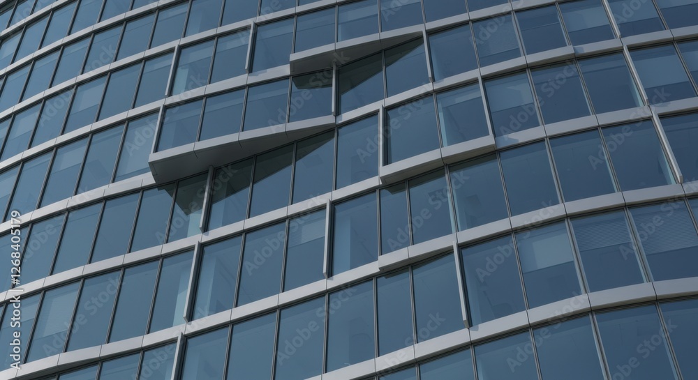 Modern glass building facade showcasing unique window design and reflections Modern glass building facade showcasing unique window design and reflections
