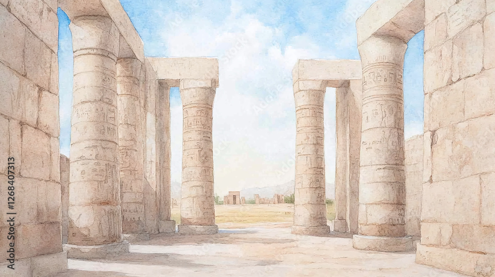 Ancient Egyptian Temple Watercolor Painting Ancient Egyptian Temple Watercolor Painting