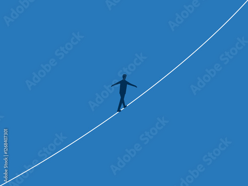 Take risks, Focused businessman walking on a single tightrope