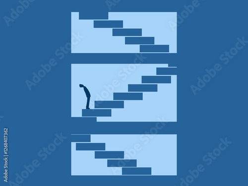 Step by step development, Progress, Looking to the future, Businessman looking up the stairs