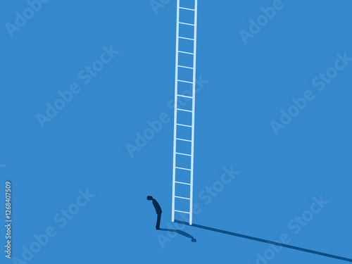 Received new opportunities, Businessman standing looking at opportunities on high stairs