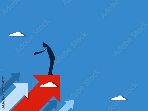 Business growing, Businessman standing on growth arrow.