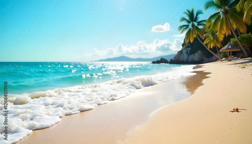 custom made wallpaper toronto digitalBeautiful sandy beach and soft blue ocean wave. Sea background. generative AI