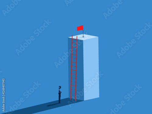Problem, Obstacle, Businessman thinking of fixing the broken stairs