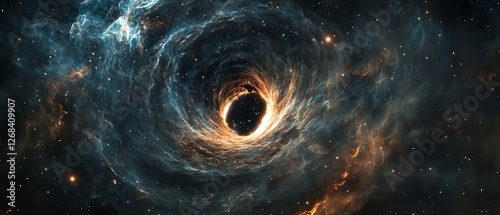 Black hole in the cosmos with a powerful gravitational pull, swirling stars and nebula gas, highquality space imagery with cosmic mysteries, astronomical science, and exploration