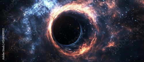 Black hole in the cosmos with a powerful gravitational pull, swirling stars and nebula gas, highquality space imagery with cosmic mysteries, astronomical science, and exploration