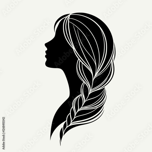 Black and white stylized woman with braided hair