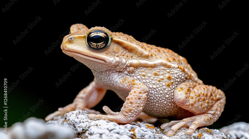 Close-up of a toad with textured skin and reflective eyes on a rock Close-up of a toad with textured skin and reflective eyes on a rock