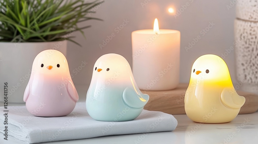 Cute ceramic bird lights with candle and plants for cozy decor Cute ceramic bird lights with candle and plants for cozy decor
