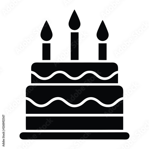 Birthday cake icon with candles, celebration vector on white background