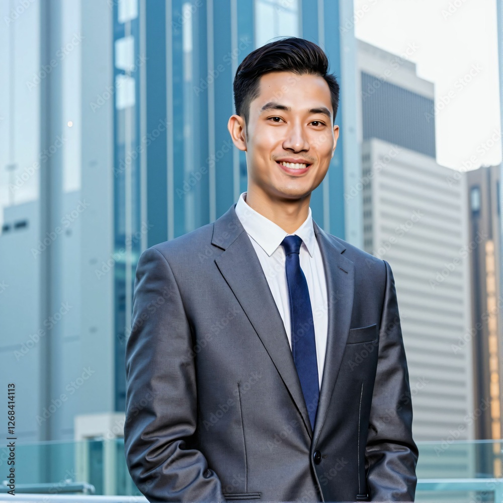 Confident Asian Businessman Walking Through a Modern Cityscape – Professional Success and Leadership in the Corporate World Confident Asian Businessman Walking Through a Modern Cityscape – Professional Success and Leadership in the Corporate World
