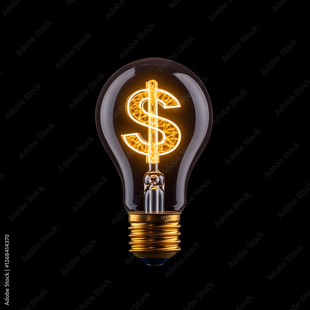 Illuminated dollar symbol inside light bulb on black background Illuminated dollar symbol inside light bulb on black background