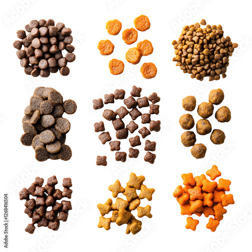Assorted Dry Pet Food Kibble Shapes, Sizes, and Colors