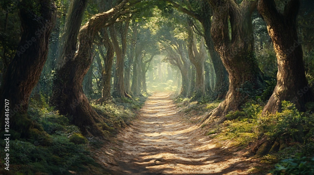 Sunlit Path Through a Mystical Forest Canopy Sunlit Path Through a Mystical Forest Canopy