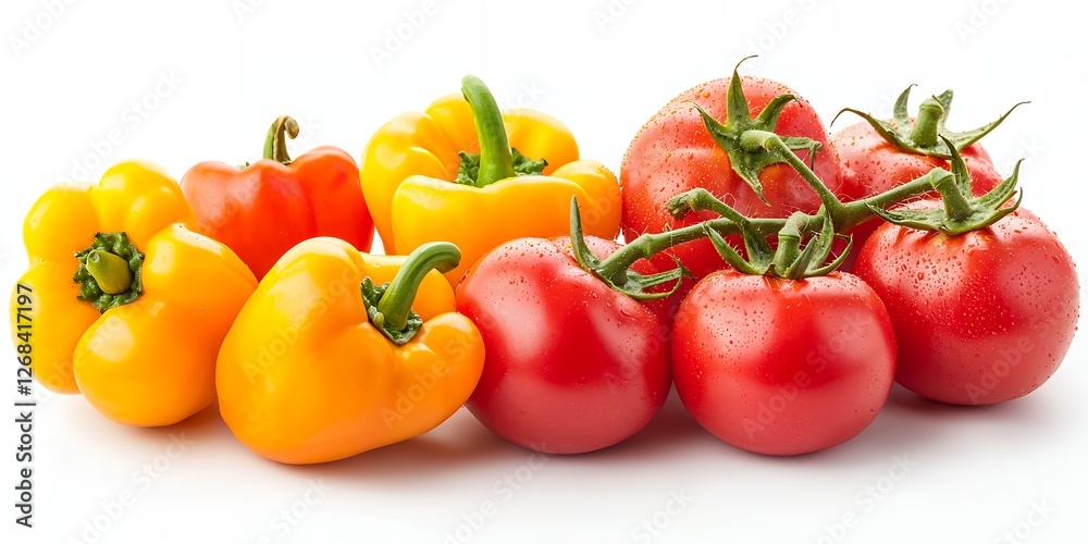 Fresh Tomatoes and Bell Peppers Isolated on White Background Studio Shot Fresh Tomatoes and Bell Peppers Isolated on White Background Studio Shot