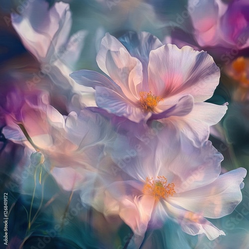 Dreamy pink flowers, garden, soft focus, artistic, nature background, wall art