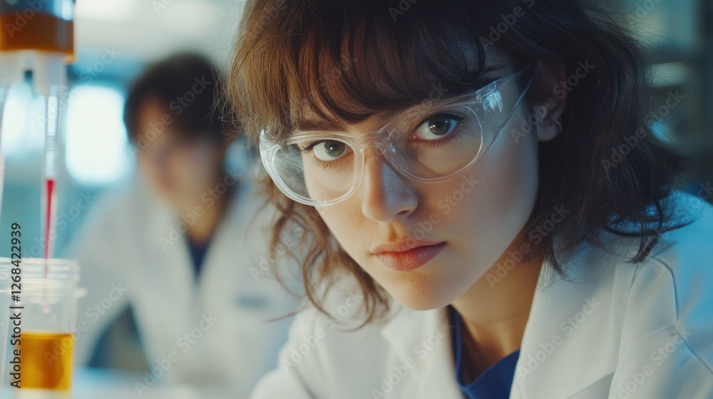 Scientist lab research focus woman colleague background science Scientist lab research focus woman colleague background science
