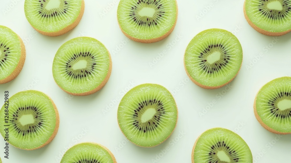 Fototapeta premium Sliced kiwifruit pattern, food photography, white background, healthy eating, website design