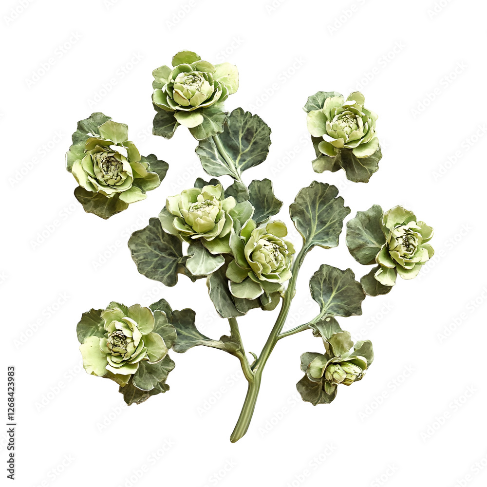 Obraz premium Green Cabbage Roses Botanical Illustration, Floral Art, Nature Photography