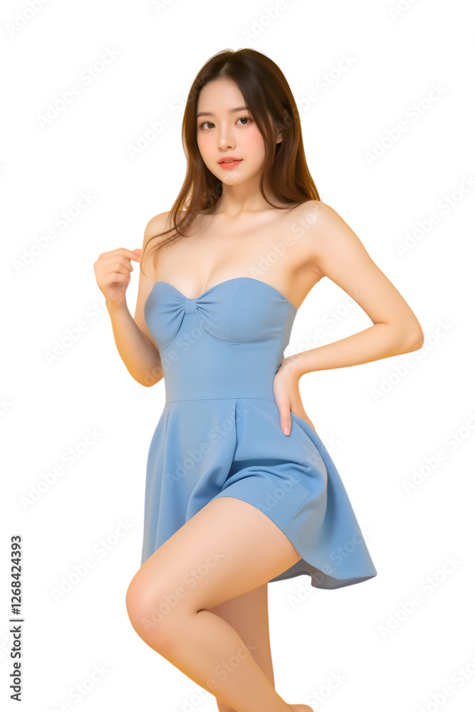 Asian woman wearing a Strapless dress on transparent background Asian woman wearing a Strapless dress on transparent background