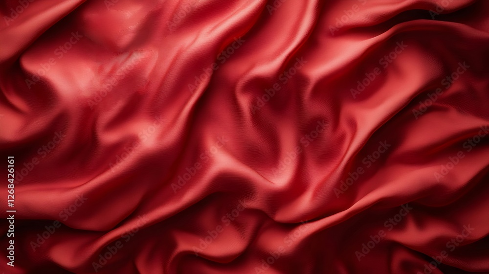 Red silk fabric texture, draped folds, dark background, design element Red silk fabric texture, draped folds, dark background, design element