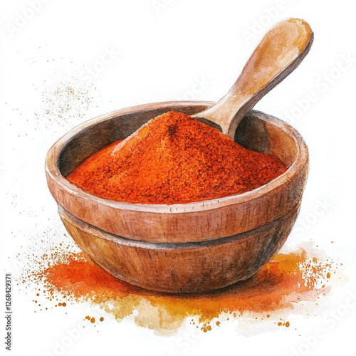 Illustration of paprika in wood bowl gives calm and boho feel