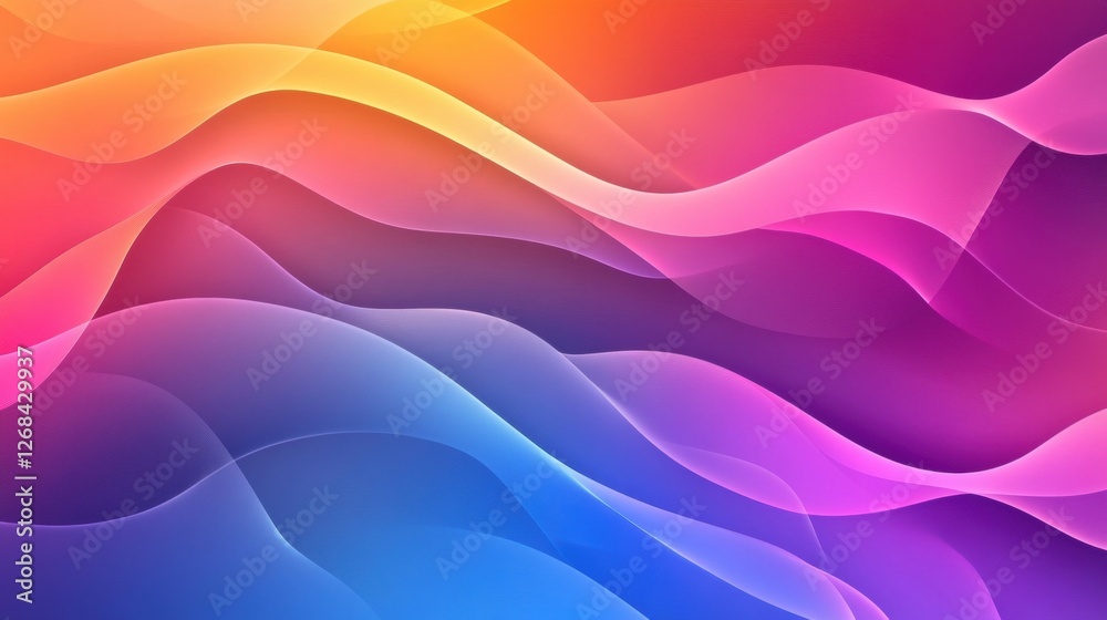 Vibrant Abstract Waves in Gradient Colors of Blue, Purple, Pink and Orange Creating a Dynamic and Fluid Background for Modern Design Vibrant Abstract Waves in Gradient Colors of Blue, Purple, Pink and Orange Creating a Dynamic and Fluid Background for Modern Design