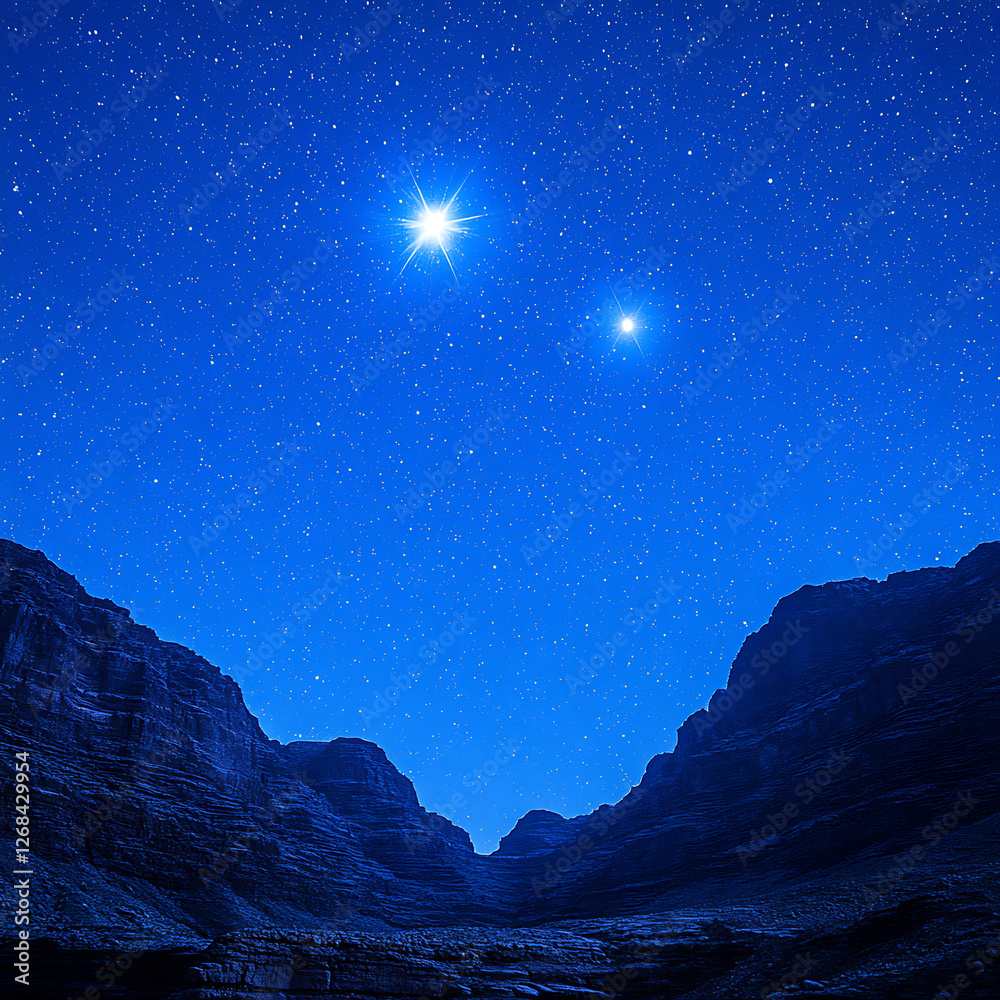 Obraz premium Nocturnal Canyon Starscape Deep Blue Sky Celestial Scene Twinkling Stars Scenery Exploration Journey