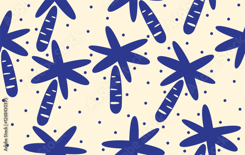 Summer pattern seamless fabric summer season. coconut tree blue tone pattern on yellow. Designed for background ,wallpaper ,summer pattern ,wrapping paper ,travel ,holiday ,weekend ,vacation ,trip
