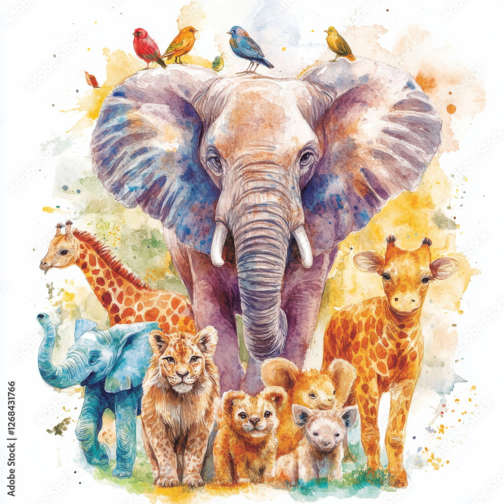 Fototapeta premium soft african wild animals baby colors