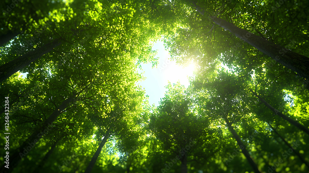 Obraz premium Sunlight Dappled Through Lush Green Forest Canopy