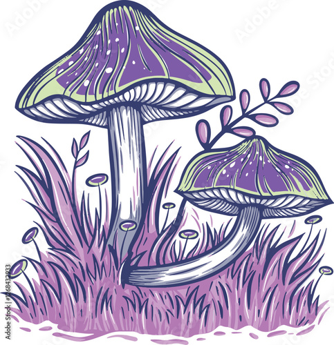 Fantasy Purple Mushrooms in a Magical Landscape
