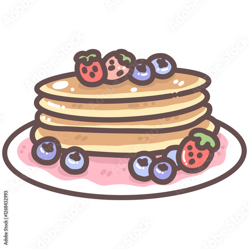 Fruity pancakes doodle cartoon hand drawing