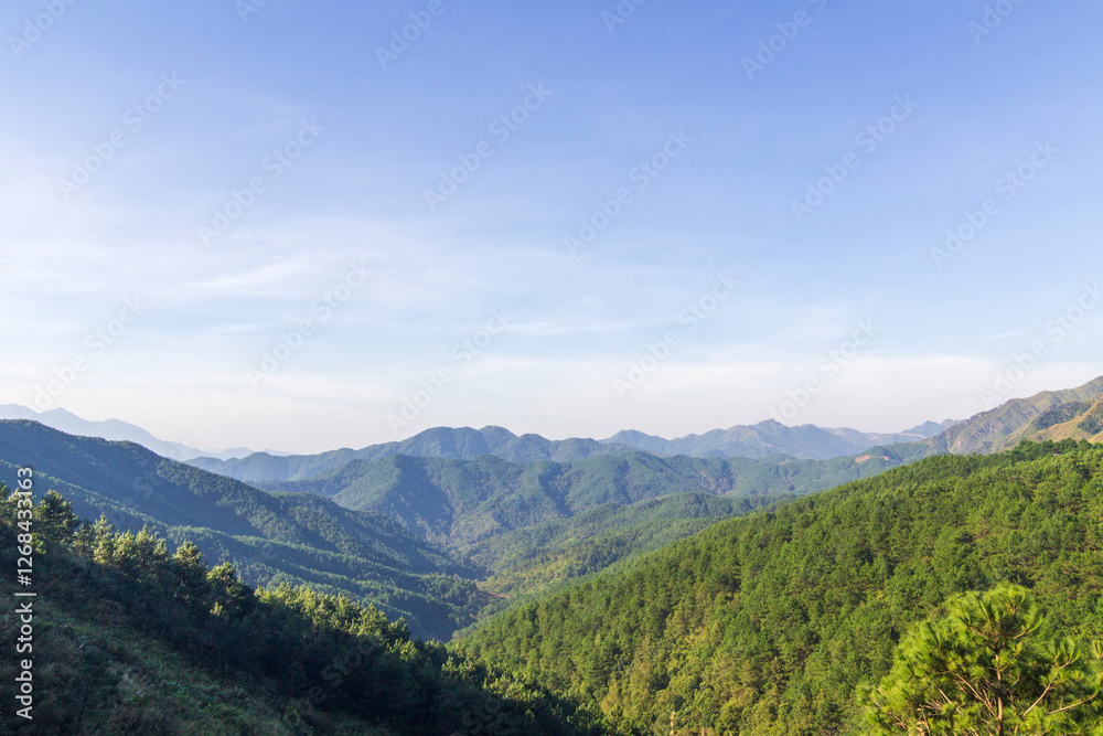 Panoramic image of Binh Lieu mountains area in Quang Ninh province in northeastern Vietnam. This is the border region of Vietnam - China Panoramic image of Binh Lieu mountains area in Quang Ninh province in northeastern Vietnam. This is the border region of Vietnam - China