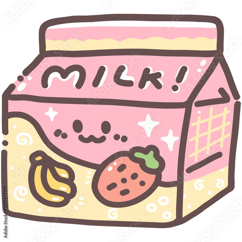 Banana and strawberry milk doodle cartoon hand drawing