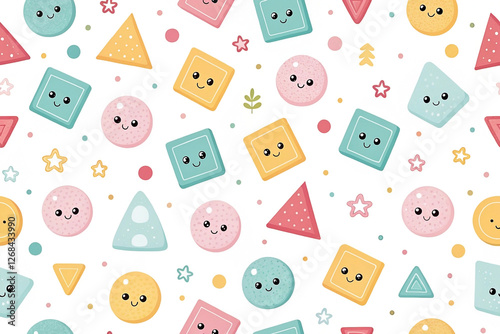 Cute pastel shape pattern, seamless design, white background, textile print