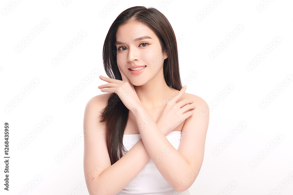 Beautiful young asian woman with clean fresh skin on white background, Face care, Facial treatment, Cosmetology, beauty and spa, Asian women portrait. Beautiful young asian woman with clean fresh skin on white background, Face care, Facial treatment, Cosmetology, beauty and spa, Asian women portrait.