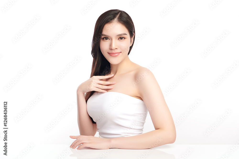 Beautiful young asian woman with clean fresh skin on white background, Face care, Facial treatment, Cosmetology, beauty and spa, Asian women portrait. Beautiful young asian woman with clean fresh skin on white background, Face care, Facial treatment, Cosmetology, beauty and spa, Asian women portrait.