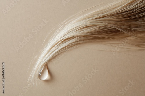 Liquid drop inflicts visible damage on a single strand of hair during a beauty treatment session in a soft lighting environment. Generative AI photo