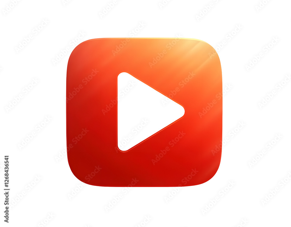 Play Button Icon: Red Glossy Square Media Player