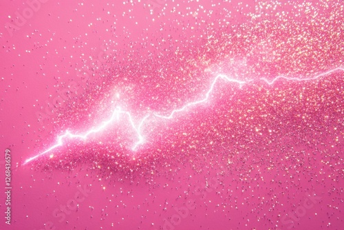 Bright lightning strikes through a field of pink glitter